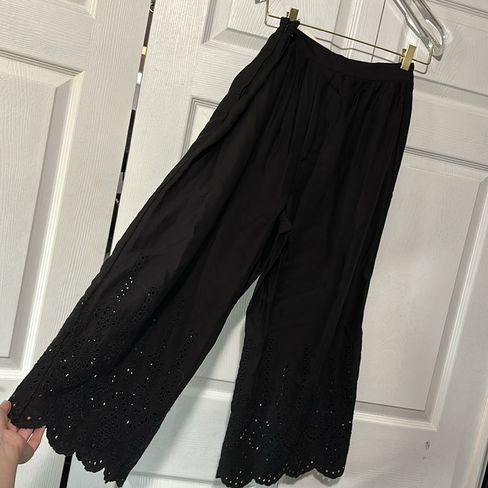 Anthropologie Black Hem Designed Wide-Leg Pants - Picture 5 of 11